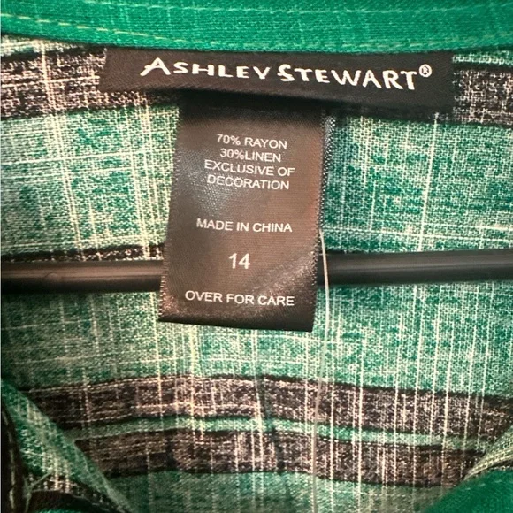 NEW ASHLEY STEWART LINEN BLEND STRIPPED GREEN/ BLACK SIZE 14 - Picture 6 of 7